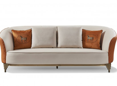 Beige-Orange Wohnzimmer Couchgarnitur Luxuriöses 3+2 Sitzer Set 2tlg.